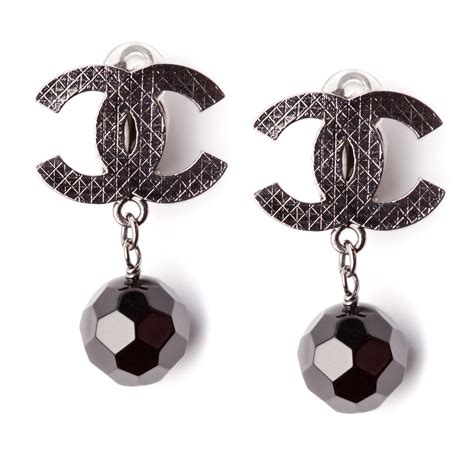 chanel black earring|Chanel earrings with black pearl.